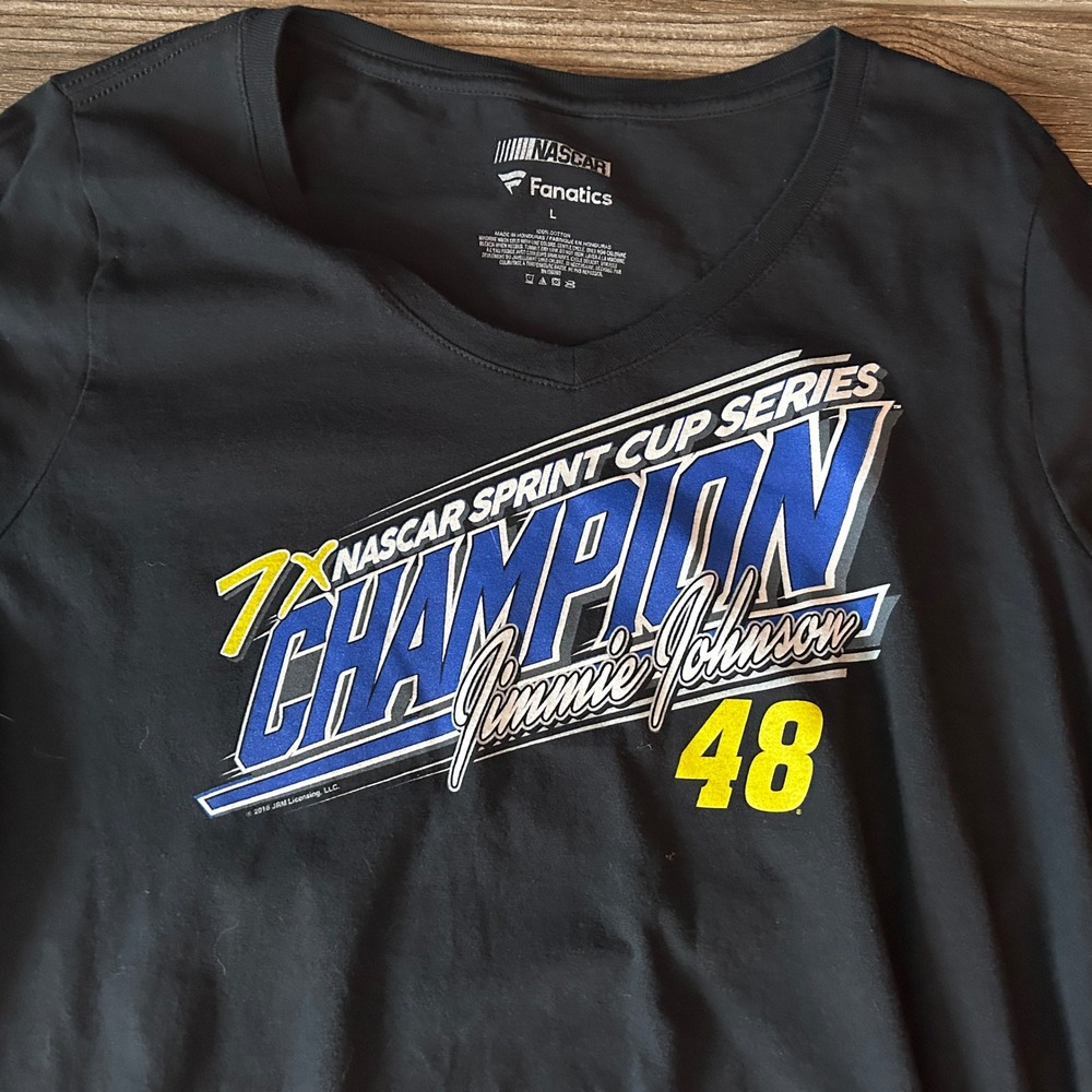 NASCAR Jimmie‎ Johnson 7x Sprint Cup Champion Long Sleeve Black Fanatics Shirt L - Picture 2 of 4